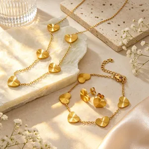 Set di Gioielli a Cuore in Acciaio Inossidabile Placcato Oro Argento Motivo a Raggiera Pendente a Cuore Collana Orecchini Anello Bracciale da Donna