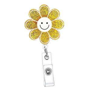 Akryl Glitzer Gänseblümchen Einziehbarer Ausweishalter Süßes Smiley Gesicht für Büro Krankenschwester