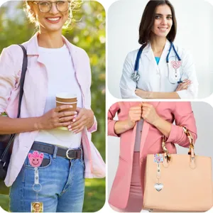 Einziehbarer Ausweishalter mit niedlichem Acryl-Druck, ideal für Pflegekräfte und Büromitarbeiter.