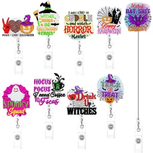 Halloween Acryl Ausweishalter Mit Bedrucktem Kürbis Fledermaus Gespenst Für Krankenschwester ID-Karte Halter Büro Schreibwaren Zubehör
