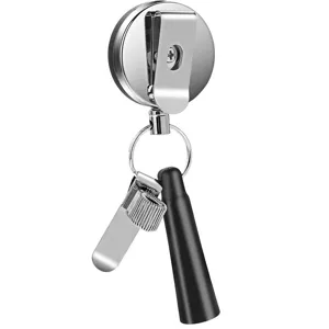 Carrete Retráctil para Tarjeta 4CM Metal Plateado Llavero con Portabolígrafos Vista Principal