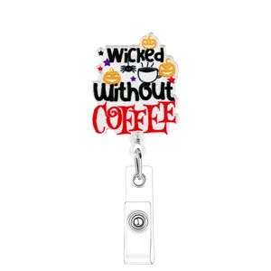 Halloween Gruseliger Kaffee Acryl Ausweishalter Einziehbarer Rollenclip fur Mitarbeiterausweis