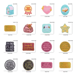 Glitter embroidered patches set with cute animal and funny text slogans for DIY clothing decor.