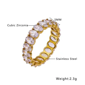 18K Gold Plated Stainless Steel Cubic Zirconia Eternity Ring 5mm Wide For Daily Wear