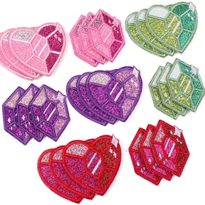 Colorful glitter heart and gem embroidered patches for DIY clothing bags hats decor