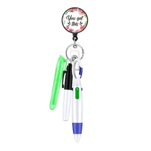 Nurse badge reel set with retractable clip, highlighter, marker and multi-function pen for daily work.