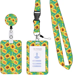 Sonnenblumen Print Schlüsselband Ausweis_halter Set Blumen Schlüsselanhänger Kordel