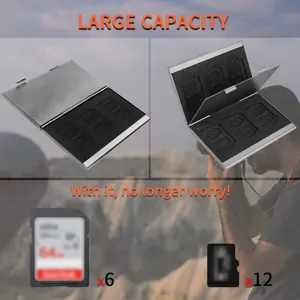 Aluminum memory card case for SD and TF cards, durable metal storage box detail view.