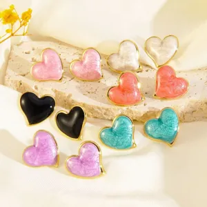 Mode 304 Roestvrij Staal Emaille Hart Druppel Oorbellen Licht Luxe Zoet Hartvormige Oorknopjes Sieraden Voor Dames