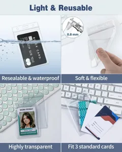Clear waterproof vertical badge card holder, 0.8mm soft plastic transparent ID sleeve with seal.