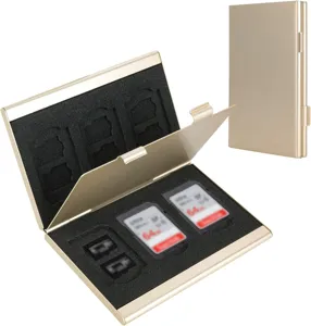 Aluminum memory card storage case metal holder box for SD TF cards gold organizer display.