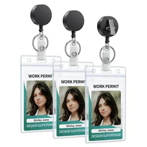 Retractable Badge Reel and Waterproof ID Card Holder Set With 360 Swivel Alligator Clip For Office School Employees