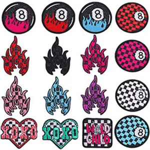 Set de parches bordados con bola de billar llama y cuadros para ropa y sombrero DIY.