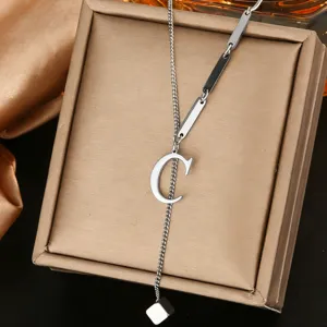 Stainless Steel Letter C Pendant Necklace Light Luxury Titanium Steel Sweater Chain Jewelry