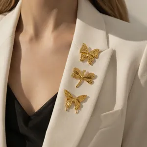 Stainless Steel Butterfly Dragonfly Animal Brooch For Women Gold Insect Lapel Pin Fashion Luxury Jewelry Gifts