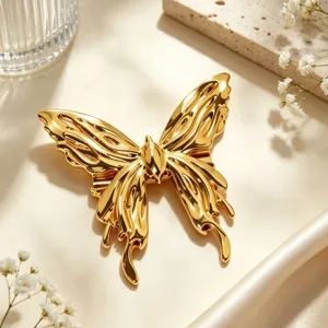 Gold butterfly brooch stainless steel fashion animal jewelry accessory elegant design
