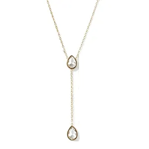 Gold teardrop Y-necklace stainless steel 18k plated elegant clavicle chain main view