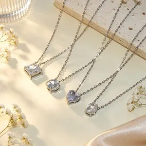 Minimalist Stainless Steel Rhinestone Heart Pendant Necklace Earrings Open Bangle Jewelry Set For Women Daily Decoration Gift
