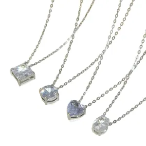 Stainless steel zircon pendant necklace set with square round heart oval cuts chic jewelry