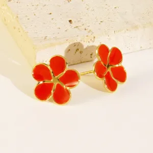 Stainless steel enamel flower stud earrings, sweet floral design for daily wear and vacation.