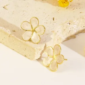 Stainless steel oil drop flower stud earrings, sweet floral jewelry for daily and vacation wear.