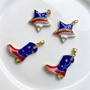 Collana con Pendente a Stella e Stivali da Cowboy Bandiera USA Giorno dell'Indipendenza Gioielli Patriottici in Rame e Zirconia per Donna