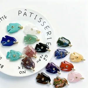 Natural stone tropical fish gemstone pendant set, crystal inlaid zircon necklace gift.