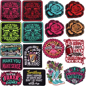 Fluorescent Embroidered Patches Western Cowboy Punk Style Bull Head Rose Letter Iron On Patch For Clothing Bag DIY Decor