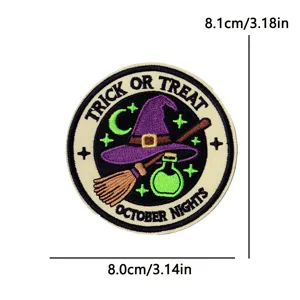 Halloween embroidered patch trick or treat witch hat round badge decorative appliques