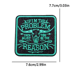 Fluorescent western cowboy embroidered patch with bull skull design, punk style clothing accessory.
