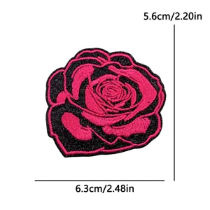 Exquisite black and pink rose embroidery patch, perfect for DIY clothing decoration.