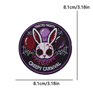 Halloween creepy rabbit embroidered cloth patch punk style round decorative badge for hat and clothes