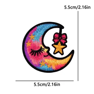 Lindo Parche Bordado Luna Estrella Dibujos Animados DIY Badge Decorativo 5.5cm