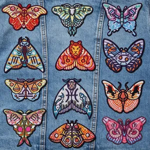 Zodiac Butterfly Moth Embroidered Patches Polyester DIY Iron On Applique Creative Personalized Animal Decorative Badges For Clothing Jackets Bags