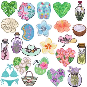 Parches Bordados Florales Tropicales de Verano DIY Ropa Sombrero de Vaquero Cáscara de Coco Bikini Parches para Planchar para Bolsos