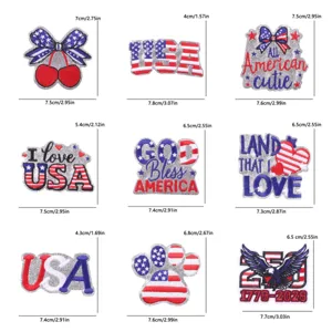 US Independence Day 250th anniversary embroidery patches with silver glitter patriotic designs.