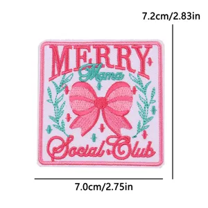 Pink bow embroidered patch DIY retro trendy letter decorative badge for clothing bags 7cm