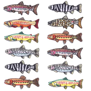 Cartoon Trout Embroidered Patch Iron On Appliques For DIY Fishing Hat Clothes Backpack Cute Animal Fish Embroidery Badge