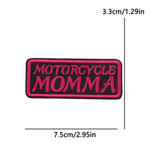 Embroidered motorcycle momma patch, black and pink custom tactical morale badge for DIY jackets.
