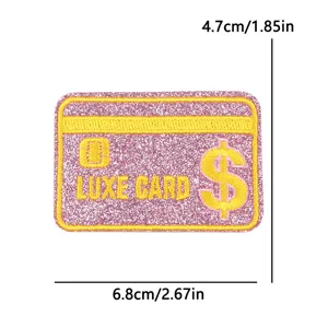 Pink glitter credit card embroidered patch with dollar sign and Luxe Card text for hats.