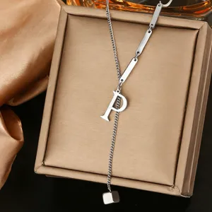 Stainless steel letter P pendant necklace, luxury titanium steel jewelry for women daily wear.