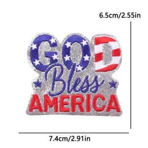 Silver glitter God Bless America embroidered patch DIY patriotic holiday decorative badge.
