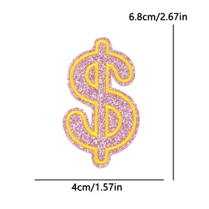 Pink glitter dollar sign embroidered patch, cute sparkling patch for hats and clothes decoration