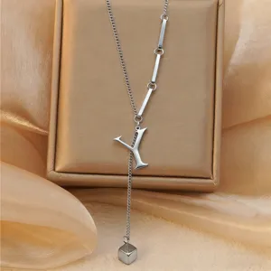 Stainless steel letter Y pendant necklace fashion titanium steel jewelry versatile sweater chain
