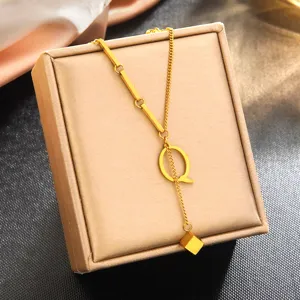 Collier pendentif lettre Q en acier inoxydable plaque or 18k pour femmes mode.