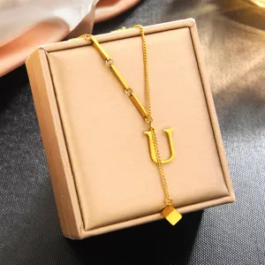 Collier élégant en acier inoxydable doré avec pendentif lettre U, beau cadeau bijoux femme