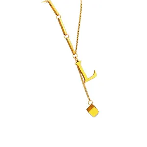 Magnifique collier pendentif lettre L en acier inoxydable plaqué or 18k pour femme