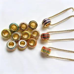 Gold plated colorful enamel threaded beads and matching pendant necklaces for DIY styling.