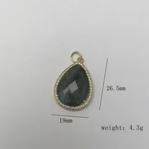 Naturstein Tropfen Anhänger Detailansicht, Mikro Zirkonia Pavé, Größe 26.5x19mm Schmuck.