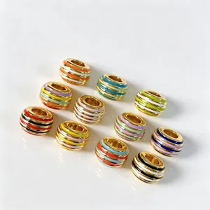 Minimalist Copper Large Hole Loose Beads Colorful Oil Drop Threaded DIY Jewelry Accessories Charm Pendant